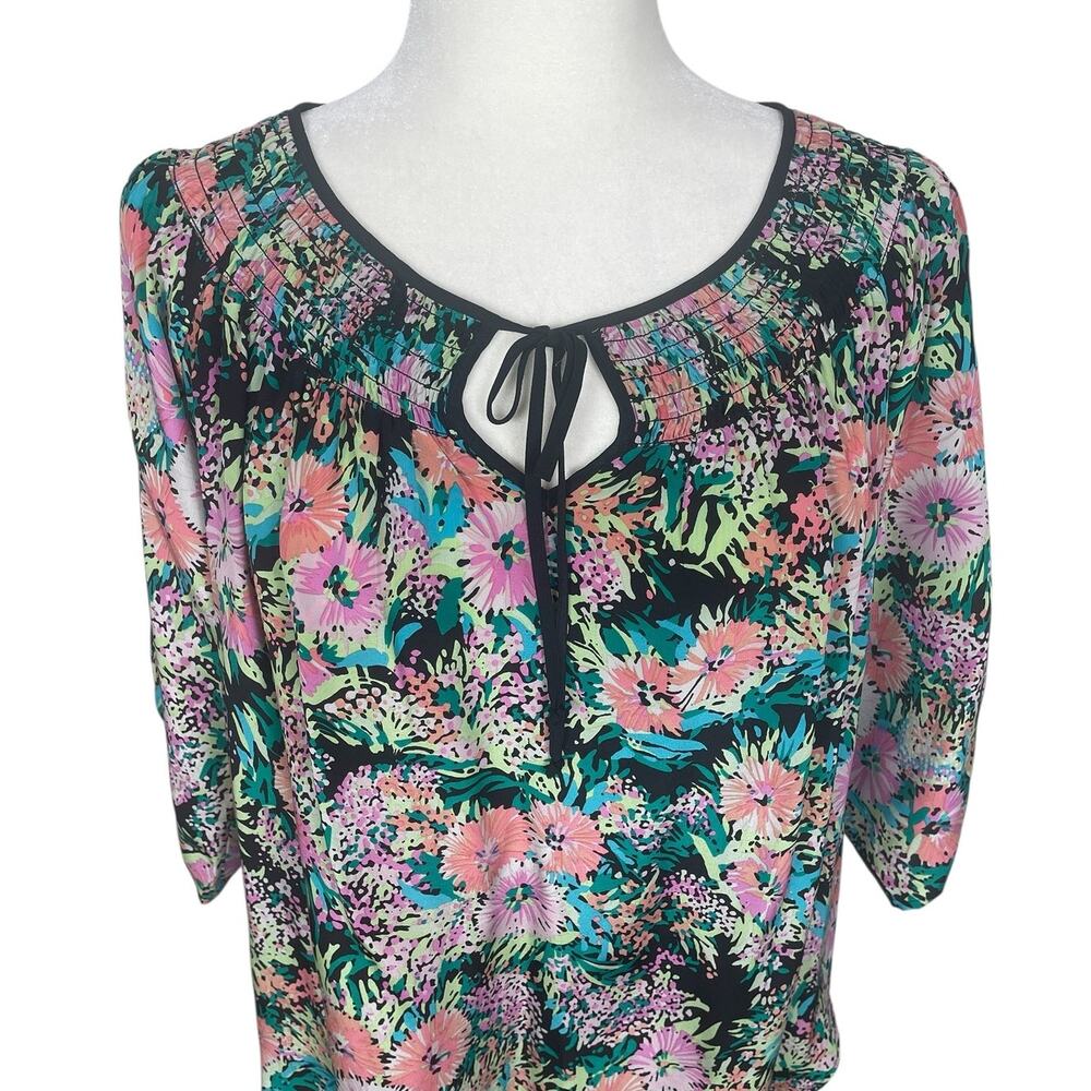 Yumi Kim Silk Floral Blouse Top Size Large Boho Bold Classic Unique - Picture 2 of 12